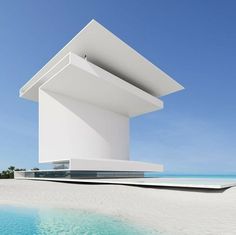 a white building sitting on top of a sandy beach