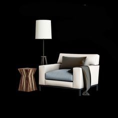 a chair and lamp on a black background