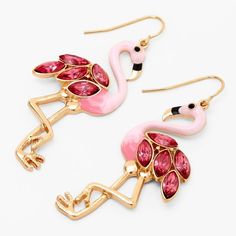 Gold Earrings For Beach Spring Season, Glamorous Drop Earrings For Summer, Metal Earrings For Beach In Summer, Summer Beach Metal Earrings, Spring Vacation Dangle Jewelry, Fun Gold Summer Jewelry, Summer Pink Metal Jewelry, Fun Gold Jewelry For Summer, Novelty Pink Earrings For Summer