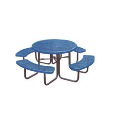 a blue picnic table with four benches