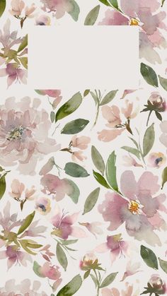 watercolor flowers and leaves on a white background with a blank paper in the middle