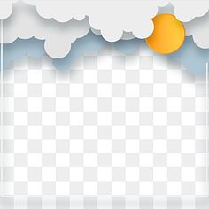 clouds and sun in the sky on a clear day, paper art, background png and psd