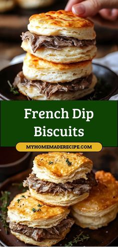 french dip biscuits stacked on top of each other