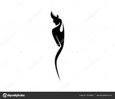 the silhouette of a woman with long hair is shown in black on a white background