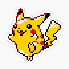 a pixel art sticker with an image of a pikachu