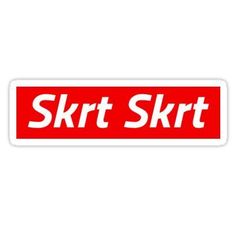 a red sticker with the word skt skt written in white on it