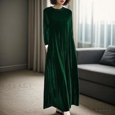 Lasaky - Classy Knee-Length Velvet Dress for Sophisticated Women, Perfect for Waist Coverage Velvet Maternity Dress, Womens Velvet Dresses, Velvet Evening Gown, Robes Glamour, Elegant Casual Dress, Plain Maxi Dress, Velvet Dress Long, Long Sleeve Velvet Dress, Cashmere Outfits