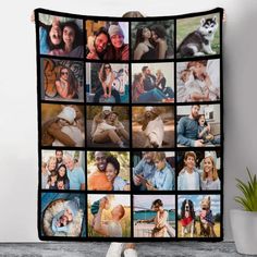 a collage of people and their pets is displayed in front of a white wall