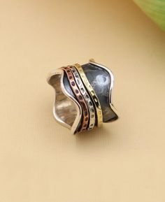 Mixed Metal Spinning Meditation Ring Mindful Gifts, Metal Spinning, Buddha Groove, Spinning Ring, Ring Accessories, Buddha Jewelry, Spinning Rings, Hammered Band, Fidget Rings