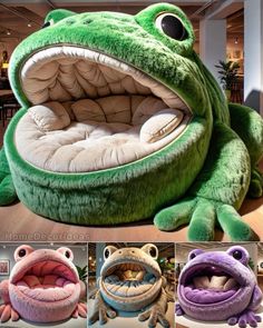 an animal bed that looks like a frog with its mouth open