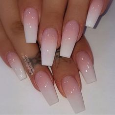 Ombre Nail, Ombre Acrylic Nails, White Acrylic Nails, Ombre Nail Designs, French Nail, Acrylic Nails Coffin Pink, Ballerina Nails