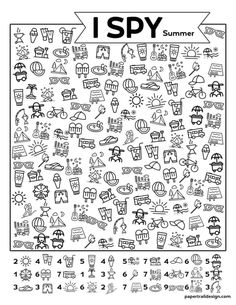 i spy summer coloring page with numbers and symbols