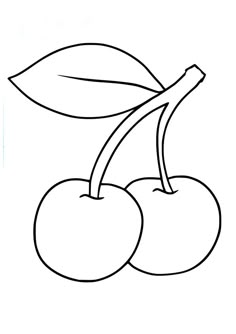 two cherries with leaves on the top and one cherry on the bottom coloring page