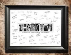 the word thank written in black and white with many other words surrounding it on a wall