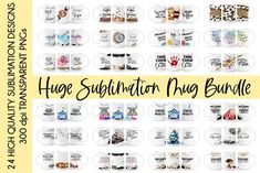 coffee mugs with the words huge sublimator hug bundle on them