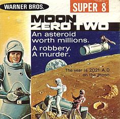 an old book cover shows two astronauts on the moon, one in space suit and another in astronaut's spacesuit