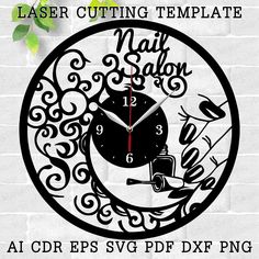 a black and white clock with the words laser cutting template on it's face