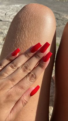 Red Natural Nails, Nails Square Red, Red Coffin Nail Designs, Short Red Acrylic Nails, Red Nails Coffin, Trendy Red Nails, Red Nails Long, Gel Nails Red, Red Toe Nails