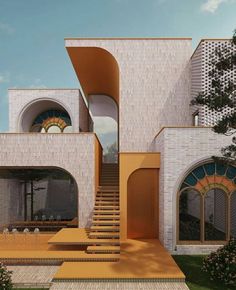 an artist's rendering of a house with stairs leading up to it