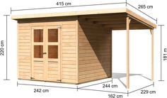 a wooden shed is shown with measurements for it