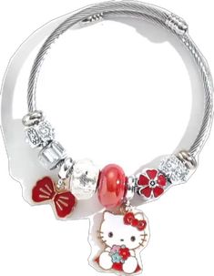 Cute Red Bracelets For Gifts, Cute Red Bracelets As Gift, Casual Silver Charm Bracelet As Gift, Cute Red Bracelets For Gift, Casual Silver Jewelry For Valentine's Day, Trendy Red Bangle Jewelry, Casual Red Metal Jewelry, Cute Silver Bracelet Jewelry, Cute Silver Bracelets With Charms