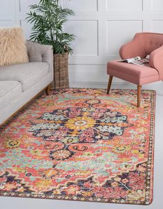 PRICES MAY VARY. [Exclusive Design Accent Rug] - This 5x7 area rugs brings a vibrant color scheme and bohemian floral style print to your space. It mainly features a fuchsia, yellow stone, pretty light blue, pink ash brown design patterns, has a mystical quality that feels right out of a fairy tale, with purposeful distressing to add vintage appeal to your space. [Safety Non-Slip Mat] - Our indoor washable rugs 5x7 made of extra-absorbent fabric top layer and skid resistant backing which is safe Soft Playroom, Boho Living Room Rug, Boho Living Room Rugs, Playroom Mats, Colorful Bedroom, Medallion Area Rug, Cozy Sofa, Hot Pink Floral, Pink Living Room