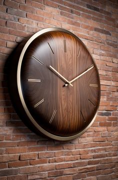 Elegant wall clock with a unique design made from rare wood and different unexpected textures! Wooden Wall Clock Design, Unique Wall Clock Design, Building With Wood, African Decor Living Room, Wood Clock Design, Home Office Furniture Design, Woodworking Projects For Beginners, Sophisticated Interior, Minimalist Clocks