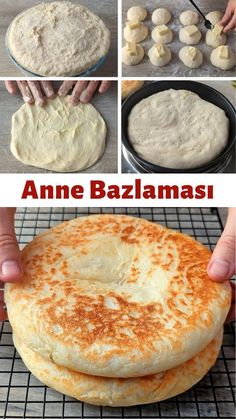 four pictures showing how to make an omelet with bread crusts and other ingredients