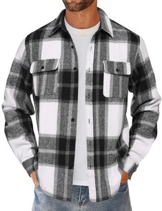 PRICES MAY VARY. Premium Fabric: Mens Flannel Shirt is made of premium cotton material that is comfortable, warm, lightweight, skin-friendly and durable; the fabric is brushed to provide an extra layer of warmth and a velvety touch against the skin Stylish Design: Plaid Shirt Jacket features with long sleeve, spread collar, button down closure, chest pockets, adjustable button cuffs and plaid pattern; lined cuffs and collar can enhance durability, ensures the collar and cuffs maintain their shap Mens Flannel Jacket, Mens Overcoat, Mens Jackets Casual, Plaid Shirt Men, Flannel Shirts, Fall Outfits Men, Shirts Long Sleeve, Mens Flannel Shirt, Mens Flannel