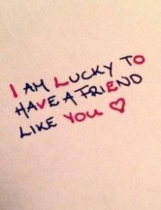 an envelope with writing on it that says i am lucky to have a friend like you