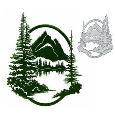 an image of a mountain with trees and mountains in the background, cut out from paper