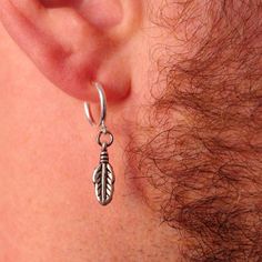 men clip on earring, fake men's earrings, earring for non-pierced ear, silver hoop on earrings, feat Men's Piercings, Men's Earrings, Earrings Feather, Boho Men, Clip Earring, Clip On Earring, Feather Pendant, Feather Charms, Boyfriend Birthday