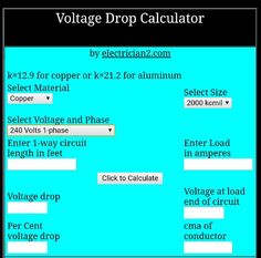 the voltage drop calculator is displayed in this screenshot