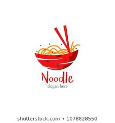 noodle logo with chopsticks and noodles in red bowl, on white background