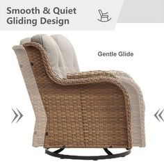 an image of a wicker rocking chair with the text smooth & quiet gliding design