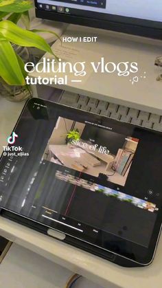 an ipad sitting on top of a desk next to a computer monitor and keyboard with the title how i edit editing vlogs