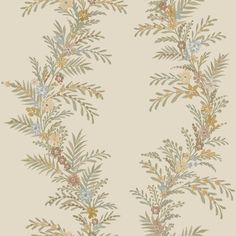 a wallpaper with flowers and leaves on the side of it, in beige tones