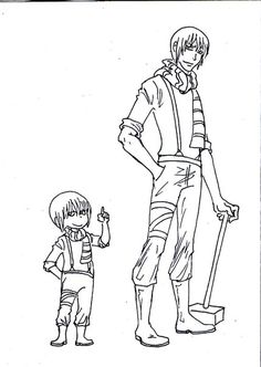 an adult and child standing next to each other in front of a black and white drawing