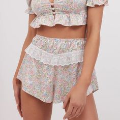 For Love And Lemons Farrah Shorts Large Floral New Beautiful, Elegant Shorts Sold Out Online Condition: New In Package Size: Large Color: Multi-Color Spring Sleepwear With Built-in Shorts, White Sleepwear With Built-in Shorts, Short Length Bottoms With Built-in Shorts For Pajama Party, Feminine Loungewear Pajama Shorts, Feminine Short Length Pajama Shorts For Loungewear, Feminine Pajama Shorts For Loungewear, Short Length, Spring Loungewear Bloomers With Elastic Waistband, Spring Bloomers With Elastic Waistband For Loungewear, Feminine Floral Print Short Bottoms