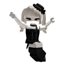 a lego woman with white hair and black dress holding up her arms in the air