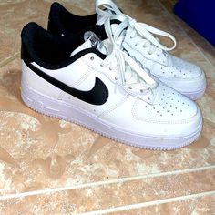 Black And White Custom Made Women Nike Air Force 1 Sporty Black Nike Air Force 1 For Sports, Black And White Airforce 1s, Womens Nike Forces White And Black, Nike Air Force 1 Mid Black And White, Nike Airforce 1 White And Black, White Nike Shoes, Air Force 1, Black Nikes, Nike Air Force