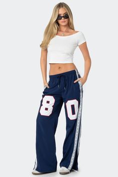 1980 Nylon Track Pants – edikted 80s Athletic Fashion, Nylon Track Pants, Cute Sweatpants, Boat Neck Top, Track Pants Women, Hollister Pants, Boat Neck Tops, Swimwear Dress, Adidas Pants