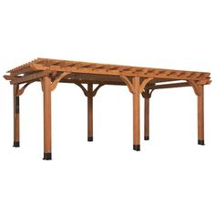 a wooden pergola sitting on top of a white floor