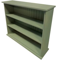 an empty green book shelf on a white background