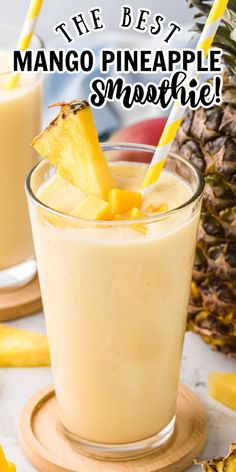 These Mango Pineapple Smoothies are so good! They are so tropical tasting and made in 5 minutes. Pineapple Juice Recipes Food, Pineapple And Mango Smoothie, Smoothie Meal Prep, Smoothie For Energy, Mango Pineapple Smoothie Recipe, Warm Smoothies, Pineapple Protein Smoothie, Pineapple Mango Smoothie, Gingerbread Smoothie