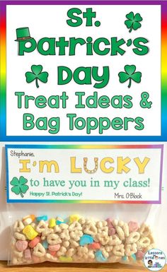 st patrick's day treat ideas and bag toppers for st patrick's day