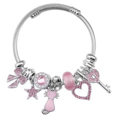 PRICES MAY VARY. Cute Cat Decor/Pink Accessories For Girl - This bangle is made of stainless steel and is adjustable in size for easy wearing. The decorative accessories of various styles and elements make it diverse and fashionable.Pink kitty accessories are perfect for every girl who loves cats. Back To School Gifts/Gifts For Daughter - Suitable for giving to daughters, sisters, stepdaughters, nieces, and granddaughters during the back-to-school season and graduation season, adding a sense of Cute Pink Charm Bracelet For Gift, Cute Pink Hypoallergenic Charm Bracelet, Pink Cute Hypoallergenic Charm Bracelet, Adjustable Cheap Kawaii Charm Bracelet, Affordable Pink Kawaii Charm Bracelet, Kawaii Bracelet, Pink Christmas Gifts, Cat Bracelet, Y2k Accessories