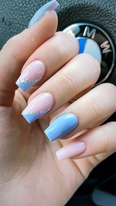 #nails #bmw #nailsofinstagram #babybluenails #purple #pinknail #nudenails #mine Light Blue Nails, Her Nails, Simple Acrylic Nails, Short Square Acrylic Nails, Cute Gel Nails