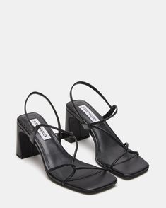 3 inch heel height Leather upper material Synthetic lining Synthetic sock Synthetic sole Imported Heels Steve Madden, Black Block Heels, Black Strappy Heels, Square Toe Heels, Leather Wear, 3 Inch Heels