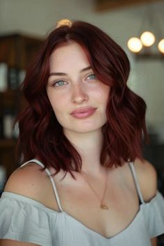 Red Hair Bob Cut, Cool Tone Red Hair, Red Hair For Cool Skin Tones, Striking Hair Color, Cherry Red Hair Color, Hair Color Cherry Coke, Cherry Coke Hair, Striking Hair, Deep Auburn Hair